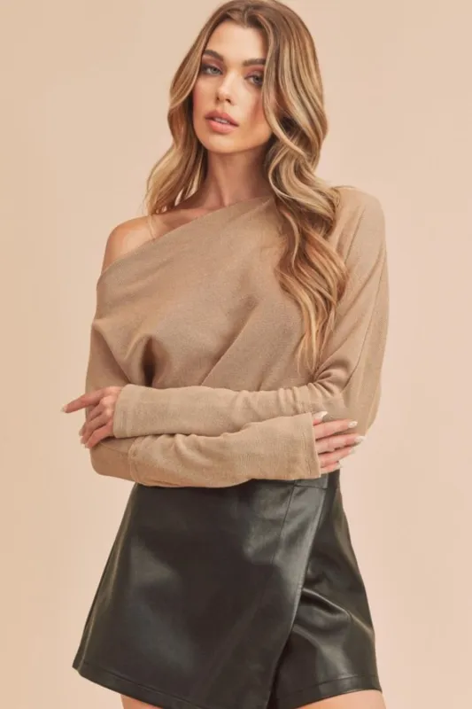 Aemi + Co One Shoulder Long Sleeve Knit Top sold by Charming Charlie