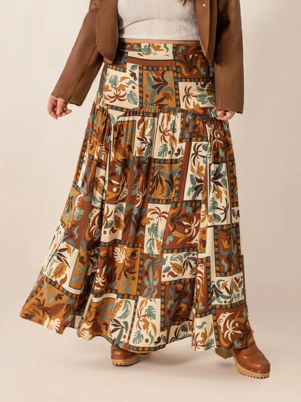 Plus Size Ruched Printed Maxi Skirt sold by Charming Charlie