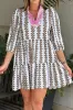 Printed Notched 3/4 Sleeve Mini Dress sold by Charming Charlie