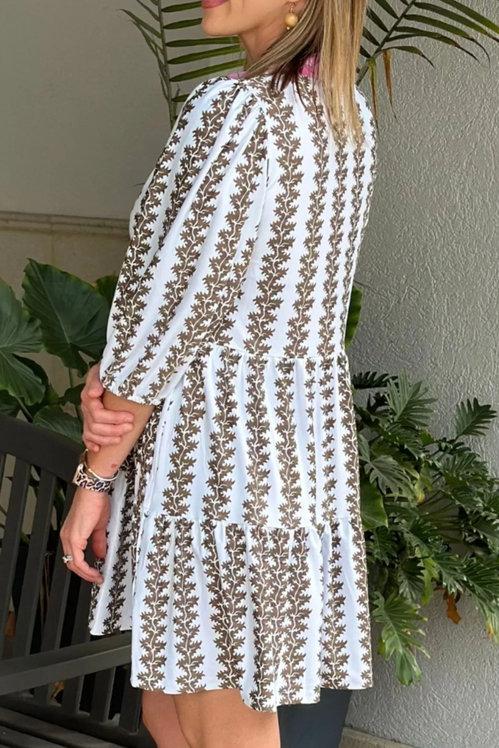 Printed Notched 3/4 Sleeve Mini Dress sold by Charming Charlie product image thumbnail 4