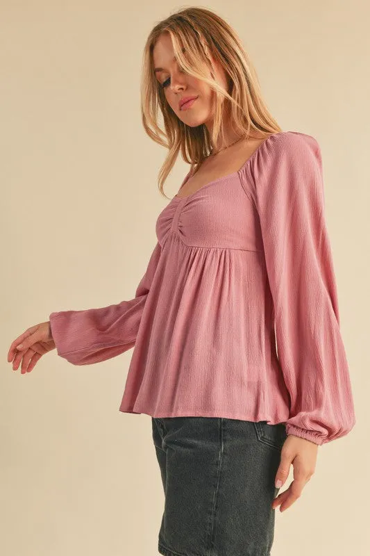 Aemi + Co Ruched Sweetheart Neck Balloon Sleeve Blouse sold by Charming Charlie product image thumbnail 3