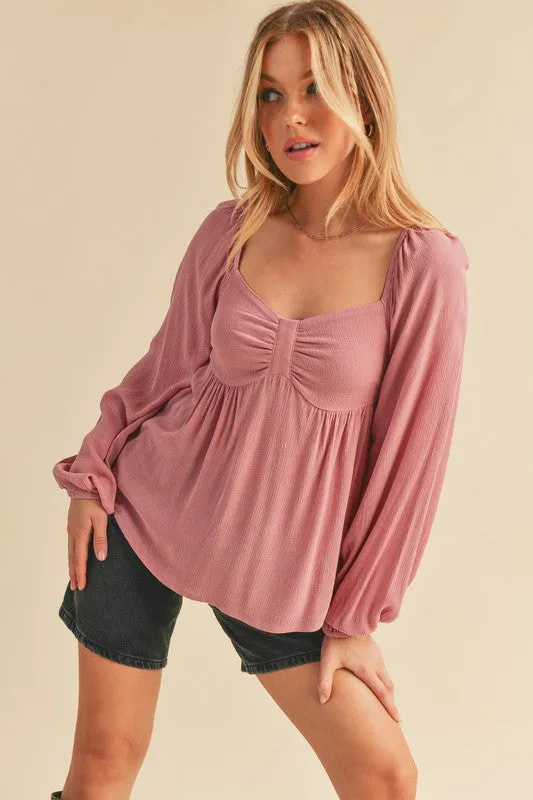 Aemi + Co Ruched Sweetheart Neck Balloon Sleeve Blouse sold by Charming Charlie product image thumbnail 2