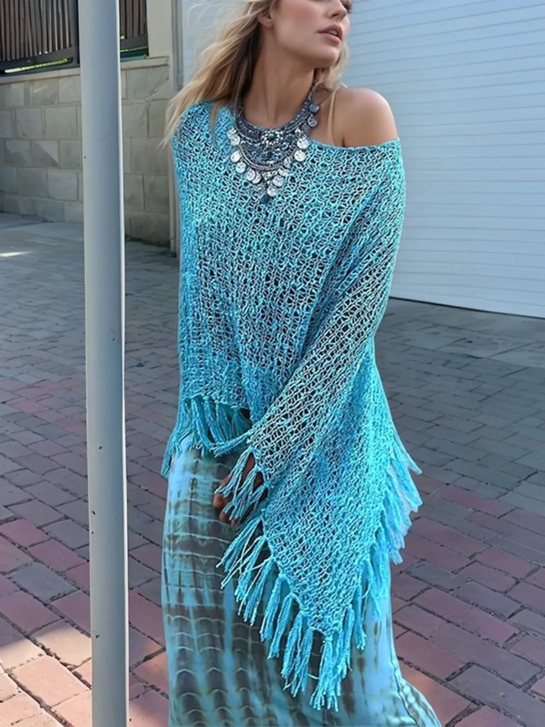 Tassel Boat Neck Knit Shawl sold by Charming Charlie product image thumbnail 2