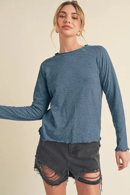 Aemi + Co Lettuce Hemline Round Neck Raglan Sleeve T-Shirt sold by Charming Charlie product image thumbnail 3