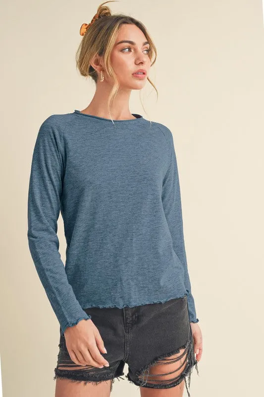 Aemi + Co Lettuce Hemline Round Neck Raglan Sleeve T-Shirt sold by Charming Charlie product image thumbnail 2