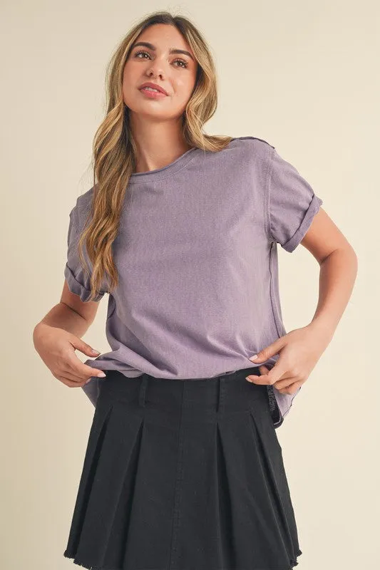 Aemi + Co Exposed Seam Round Neck Short Sleeve T-Shirt sold by Charming Charlie
