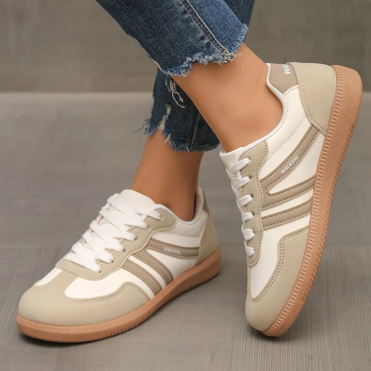 Contrast Lace Up Round Toe Sneakers sold by Charming Charlie