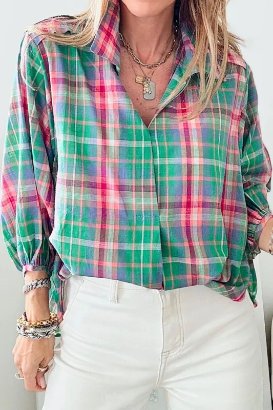 Plaid Collared Neck Three-Quarter Sleeve Shirt sold by Charming Charlie