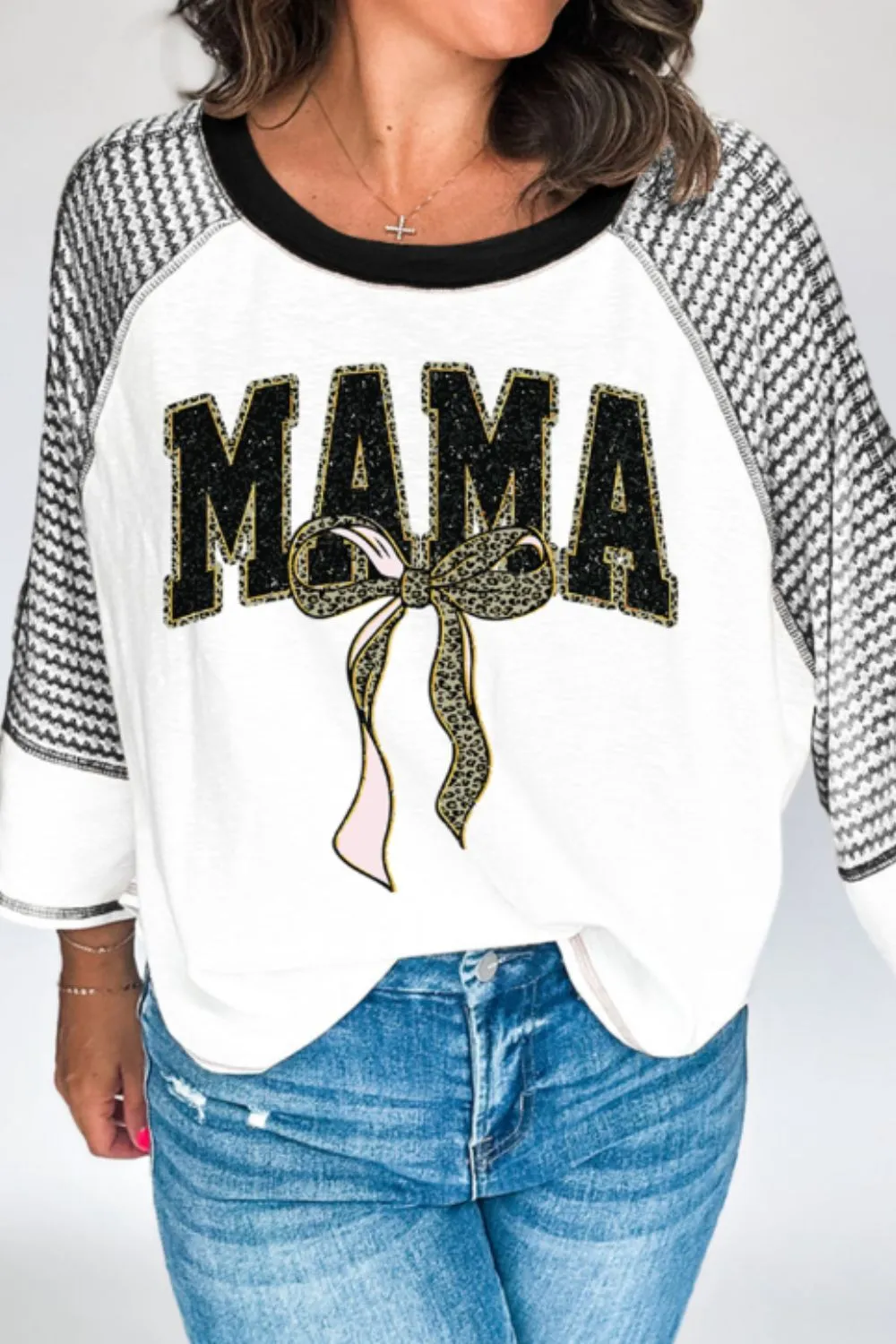 MAMA Leopard Graphic Contrast Stitching T-Shirt sold by Charming Charlie