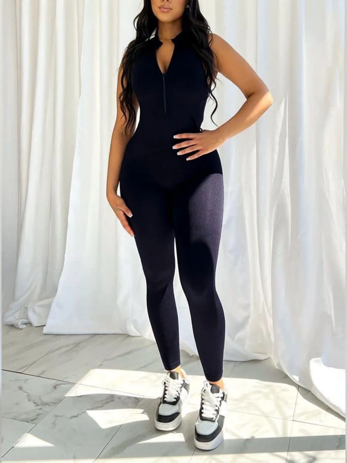 Devine Notched Sleeveless Jumpsuit sold by Charming Charlie product image thumbnail 3