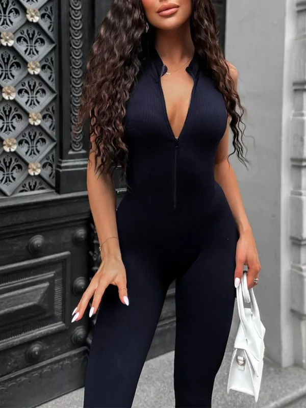 Devine Notched Sleeveless Jumpsuit sold by Charming Charlie