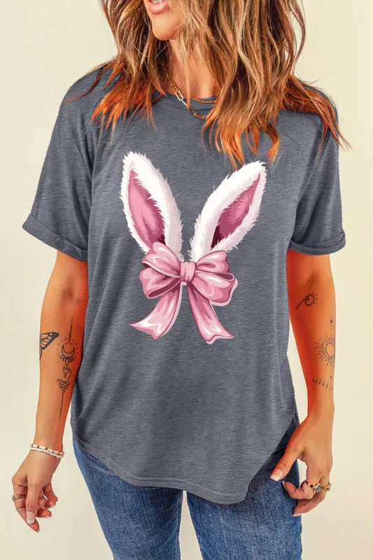 Bunny Ear Bow Graphic Short Sleeve T-Shirt sold by Charming Charlie