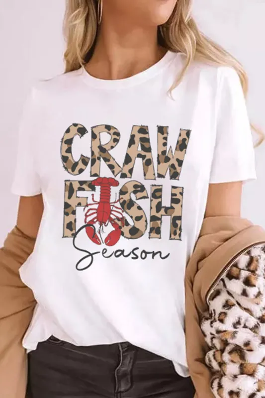 CRAWFISH SEASON Leopard Round Neck Short Sleeve T-Shirt sold by Charming Charlie
