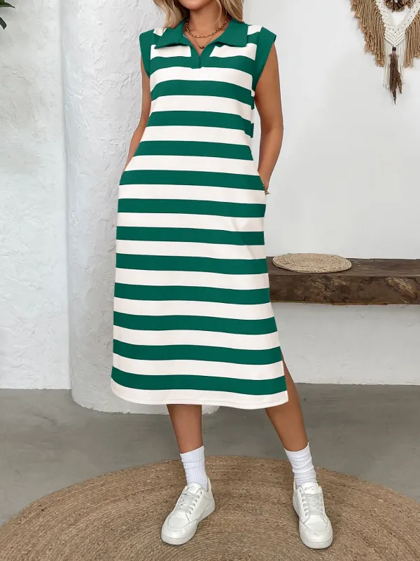 Side Slit Contrast Striped Sleeveless Midi Dress sold by Charming Charlie