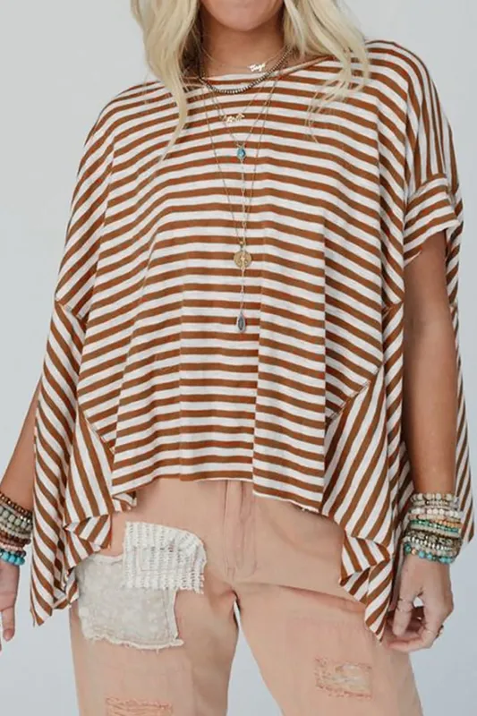 Stripe Batwing Sleeve Round Neck Oversized Top sold by Charming Charlie