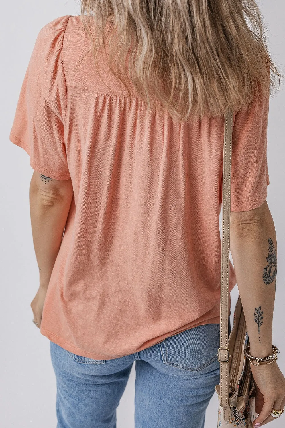 Smocked Front V Neck Short Sleeve Top sold by Charming Charlie product image thumbnail 3