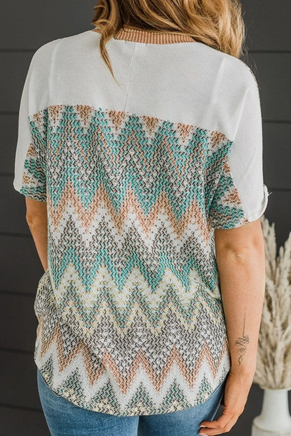Chevron Patchwork Raglan Sleeve Knit Top sold by Charming Charlie product image thumbnail 2