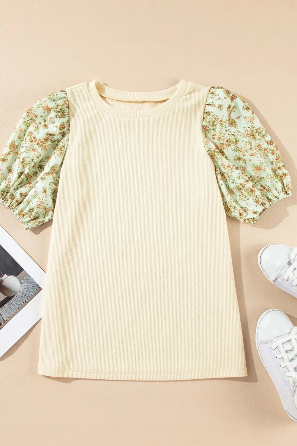 Floral Puff Sleeve Ribbed Blouse sold by Charming Charlie product image thumbnail 5