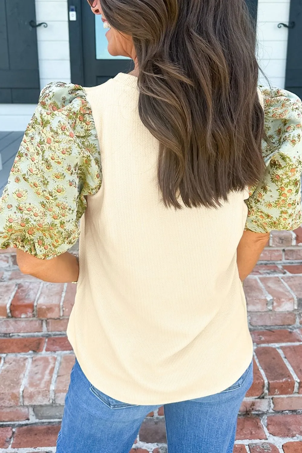 Floral Puff Sleeve Ribbed Blouse sold by Charming Charlie product image thumbnail 2