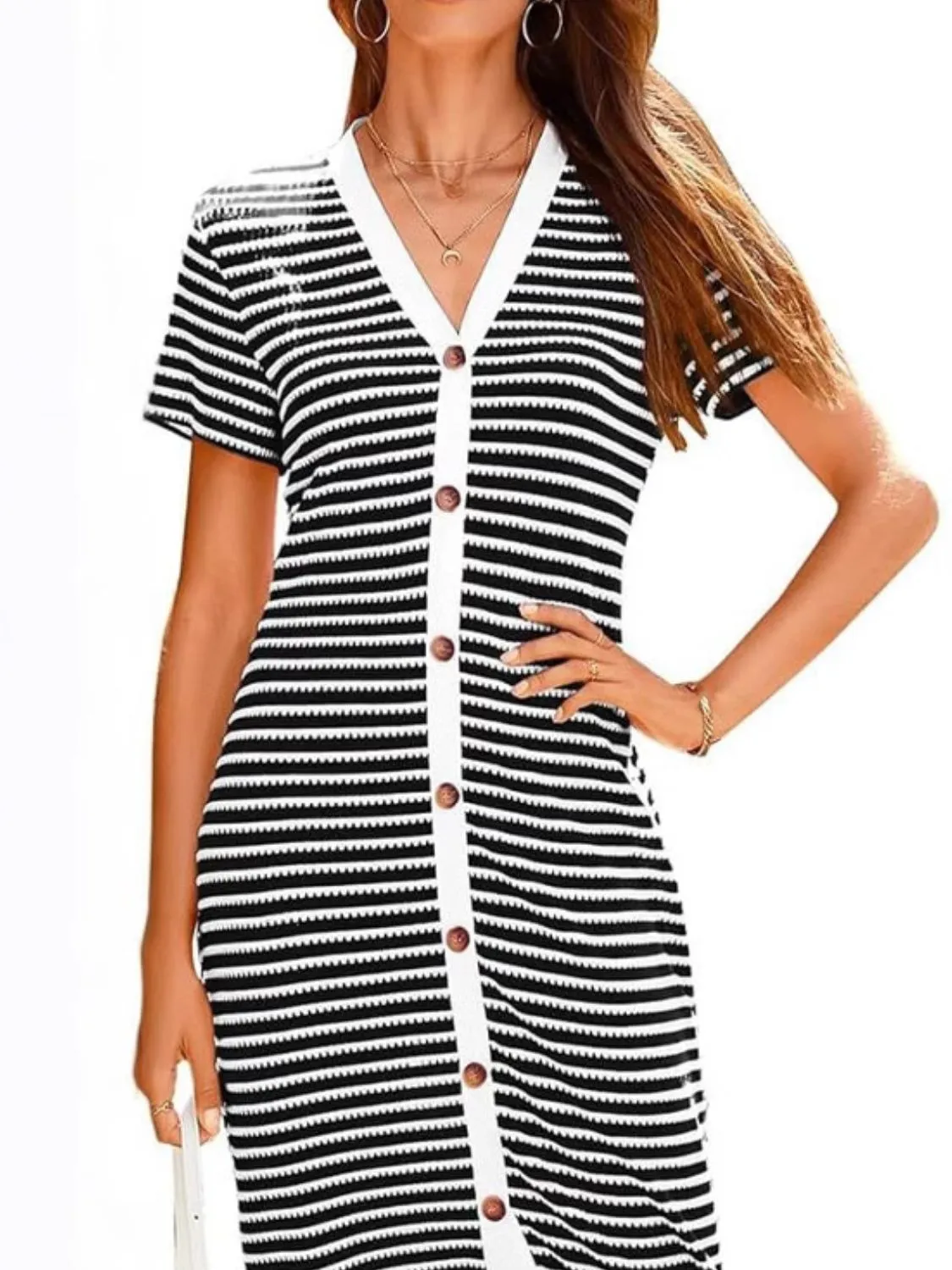 Contrast Striped V-Neck Short Sleeve Midi Dress sold by Charming Charlie product image thumbnail 2