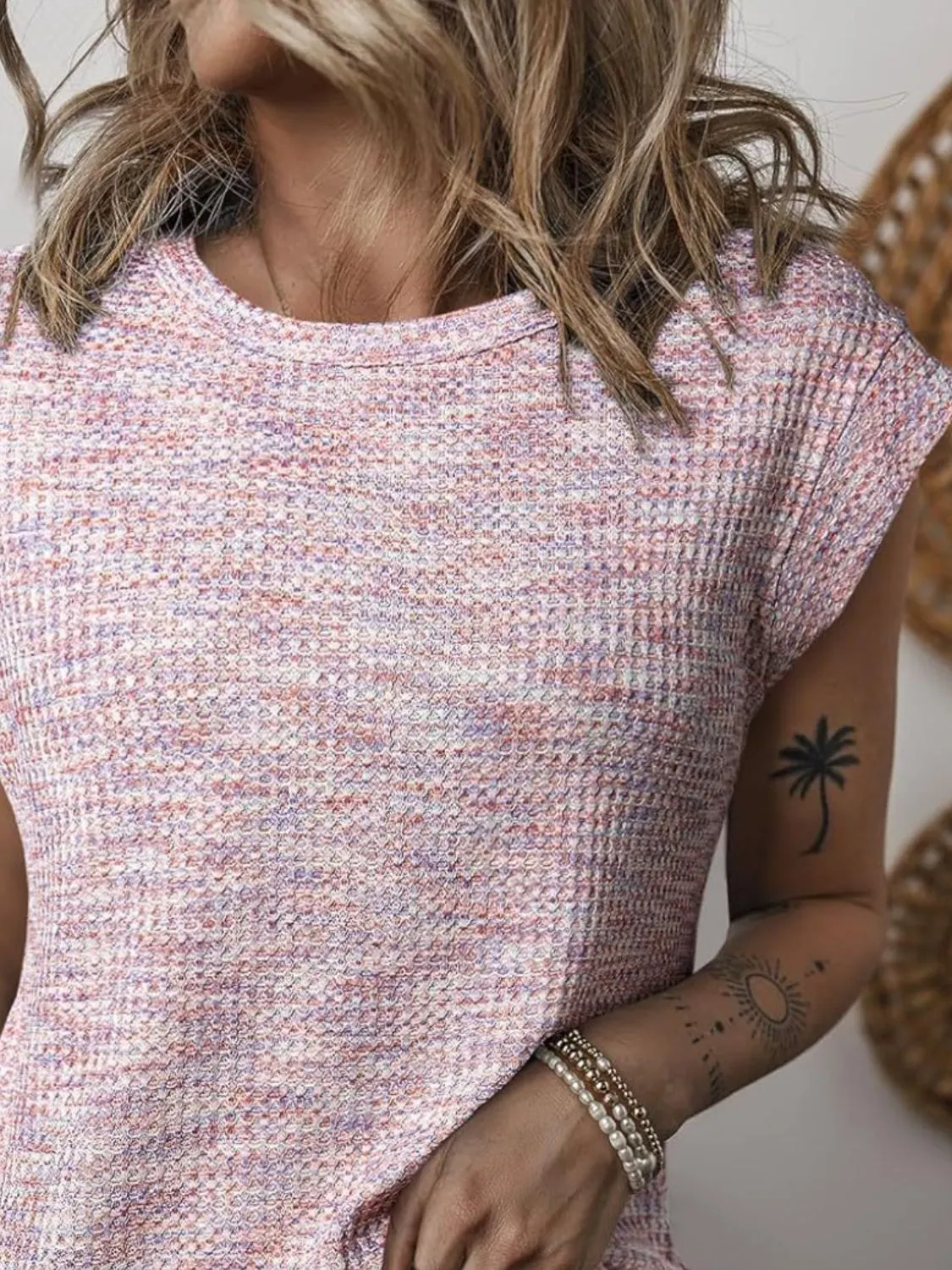 Heathered Round Neck Cap Sleeve T-Shirt sold by Charming Charlie product image thumbnail 3