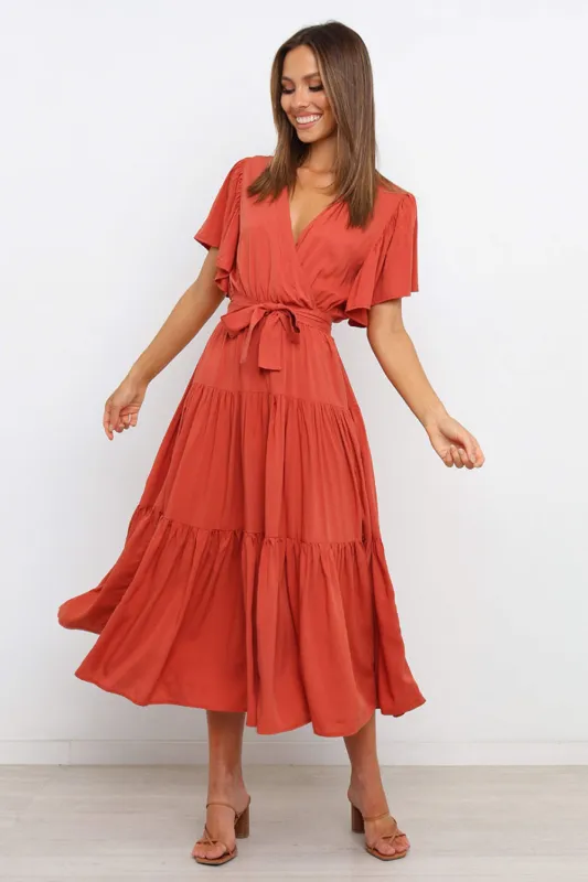 Tied Tiered Short Sleeve Midi Dress sold by Charming Charlie
