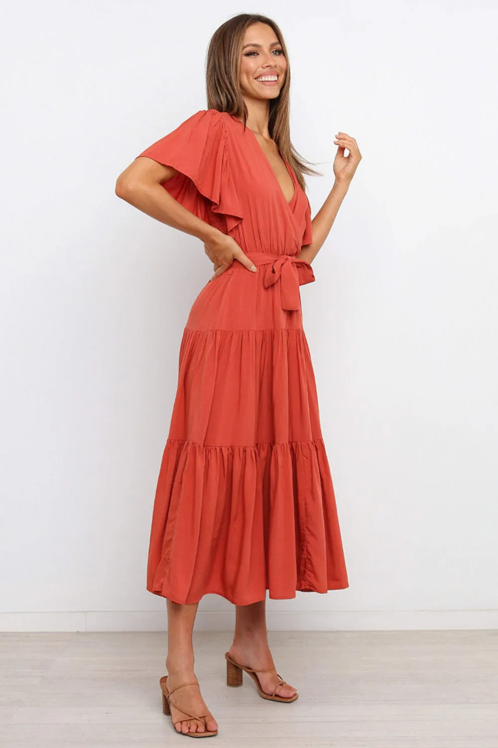 Tied Tiered Short Sleeve Midi Dress sold by Charming Charlie product image thumbnail 3