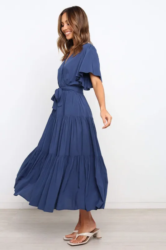 Front Tie Short Sleeve Tiered Midi Dress sold by Charming Charlie