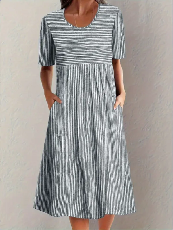 Striped Round Neck Short Sleeve Midi Dress sold by Charming Charlie