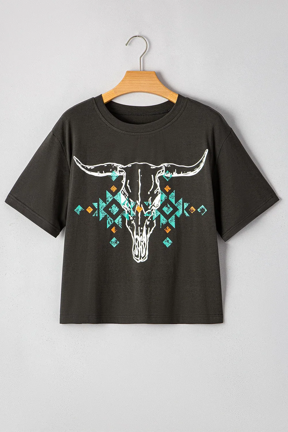 Bull Head Skull Round Neck Short Sleeve T Shirt sold by Charming Charlie product image thumbnail 4