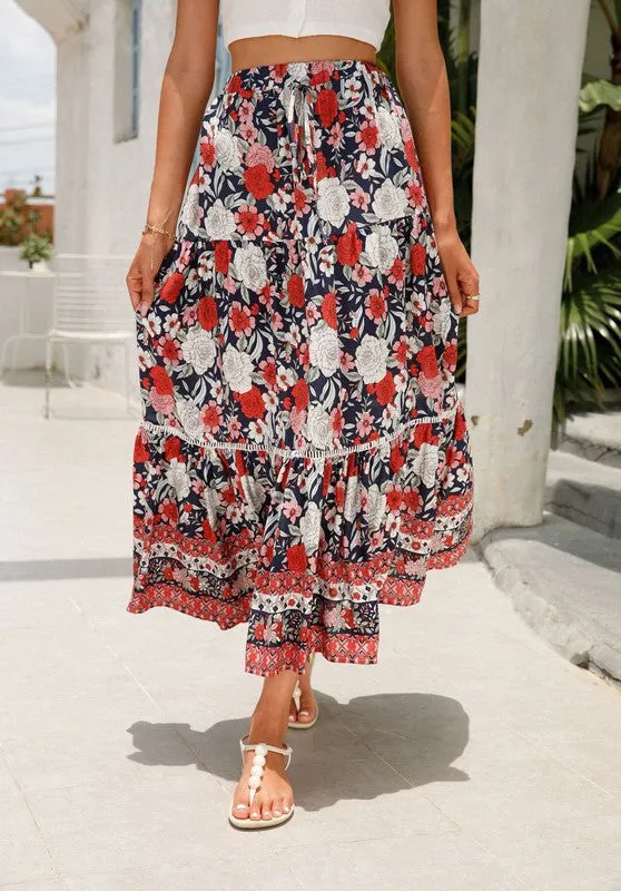 Floral midi skirt sold by Charming Charlie
