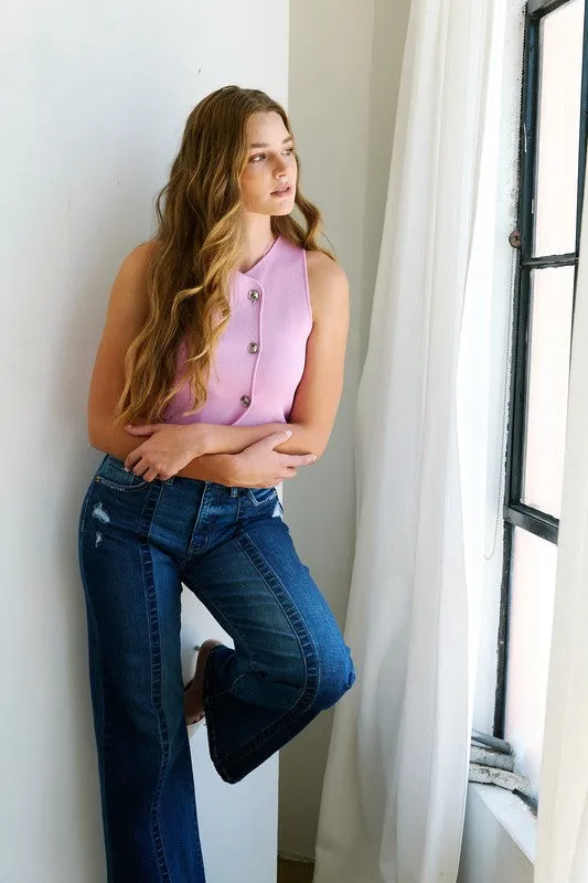 TUMMY CONTROL HIGH RISE RELAXED FLARE JEANS sold by Charming Charlie product image thumbnail 5