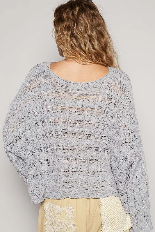 POL Cable-Knit Openwork Round Neck Cropped Knit Top sold by Charming Charlie product image thumbnail 2