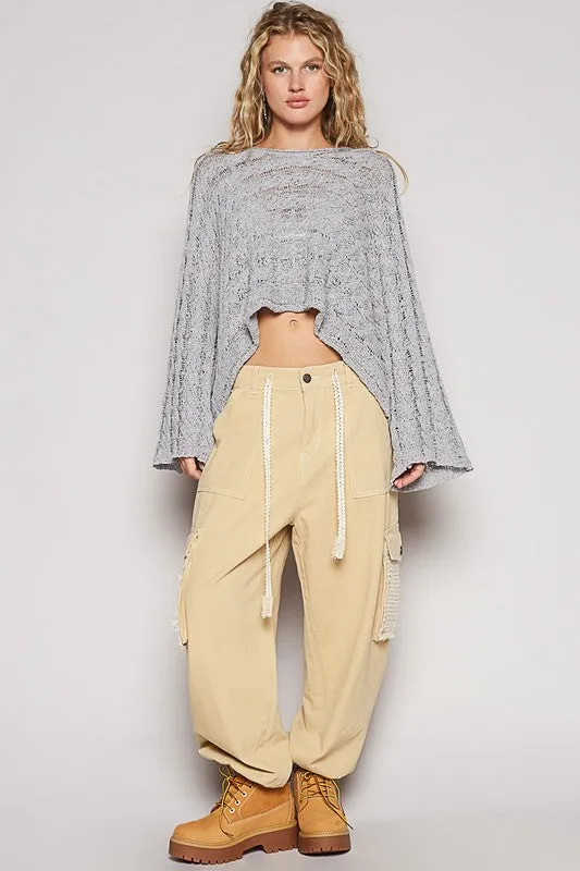 POL Cable-Knit Openwork Round Neck Cropped Knit Top sold by Charming Charlie product image thumbnail 3