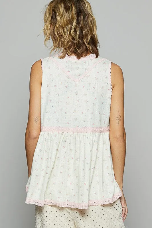 POL Lace Detail Floral V-Neck Sleeveless Top sold by Charming Charlie product image thumbnail 4