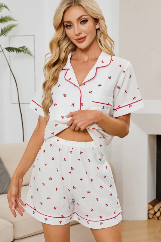 Cheery Print Collared Neck Top and Shorts Lounge Set sold by Charming Charlie