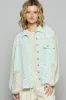 POL Lace Trim Crochet Button Up Denim Jacket sold by Charming Charlie