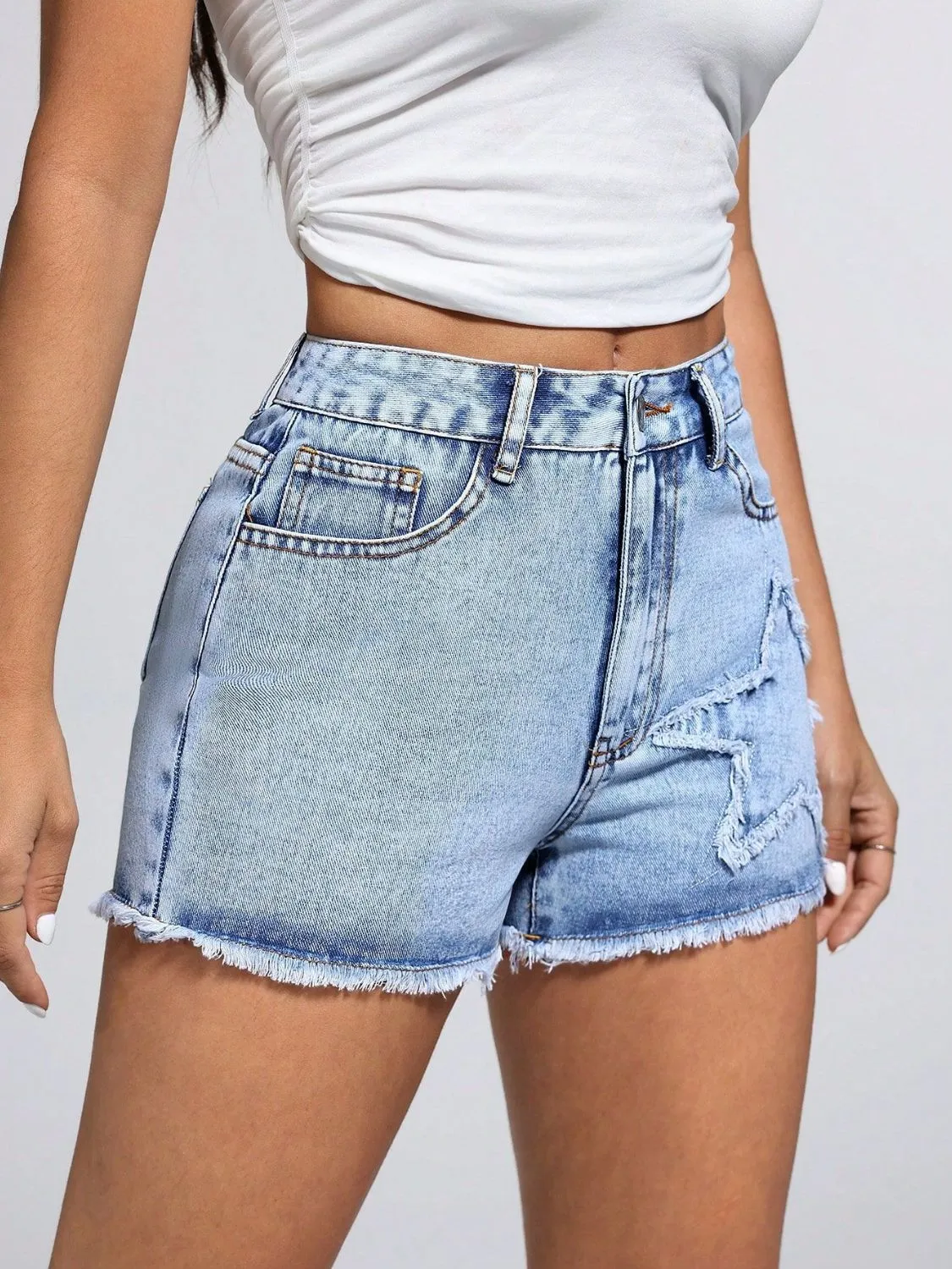 Star Raw Hem Denim Shorts sold by Charming Charlie product image thumbnail 2