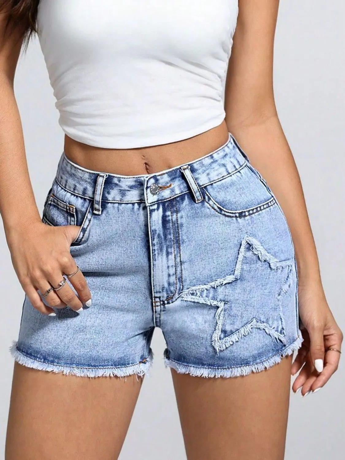 Star Raw Hem Denim Shorts sold by Charming Charlie product image thumbnail 3
