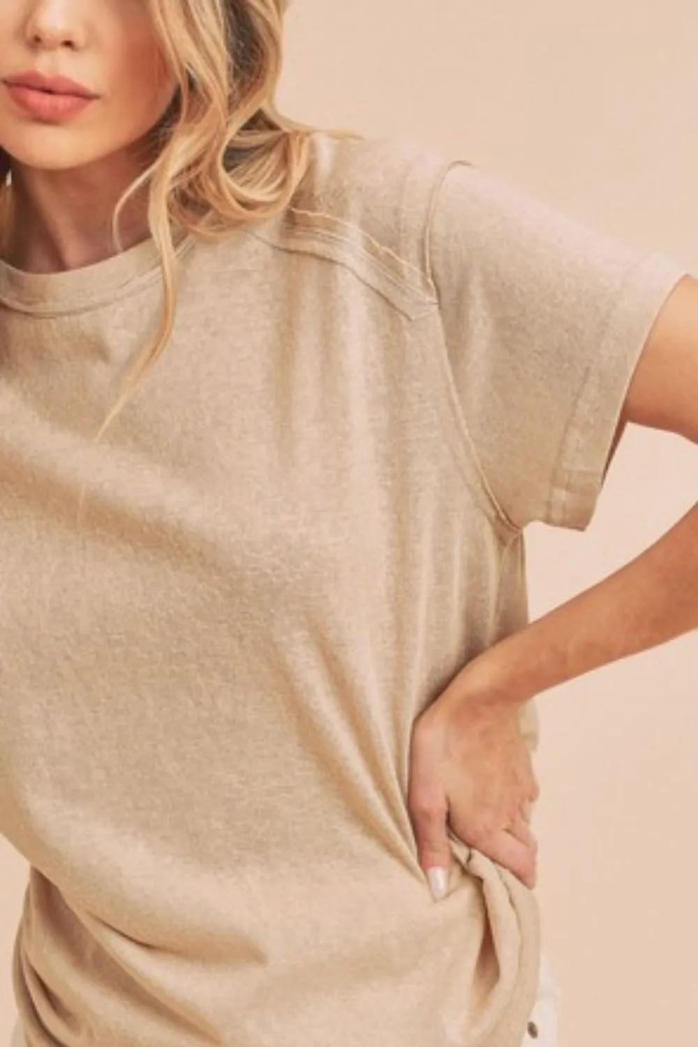 Aemi + Co Exposed Seam Round Neck Short Sleeve T-Shirt sold by Charming Charlie product image thumbnail 3