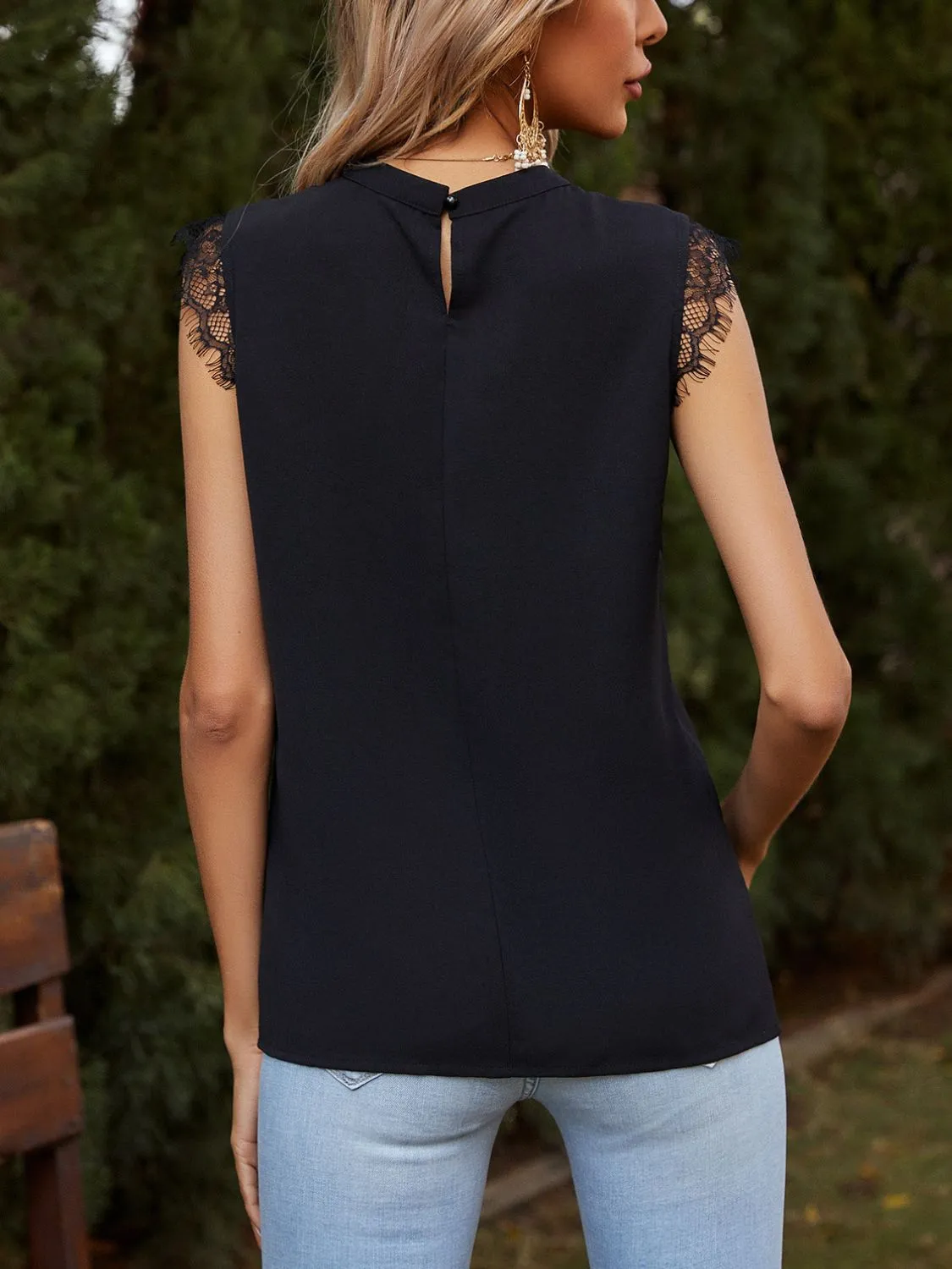 Lace Detail Ruched Round Neck Tank sold by Charming Charlie product image thumbnail 2