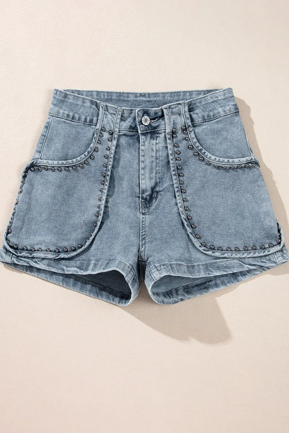 Studded Acid Wash Denim Shorts sold by Charming Charlie product image thumbnail 4