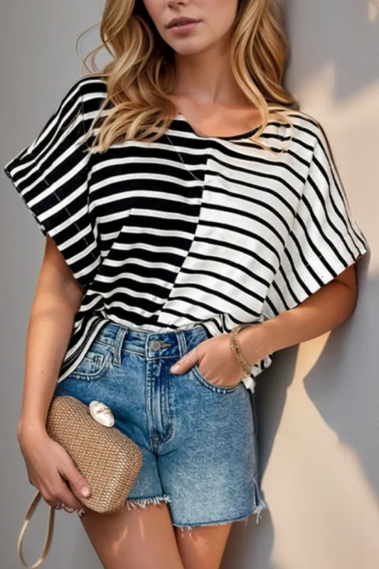 Stripe Two Tone Colorblock V-Neck T-Shirt sold by Charming Charlie