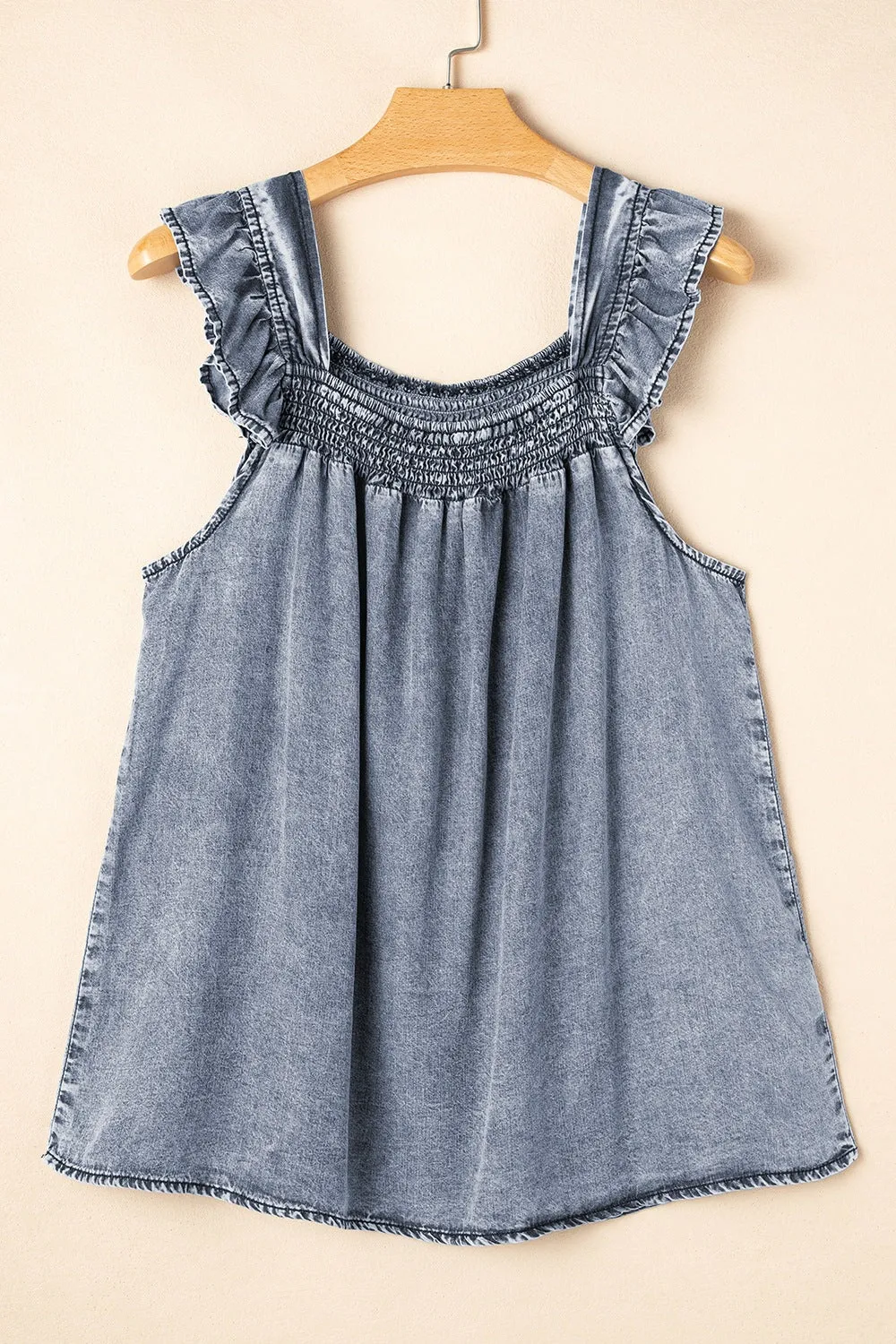 Ruffled Shirred Denim Top sold by Charming Charlie product image thumbnail 3