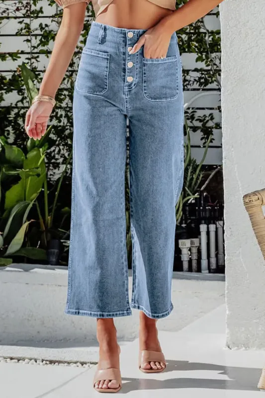 Button Fly Cropped Wide Leg Jeans sold by Charming Charlie