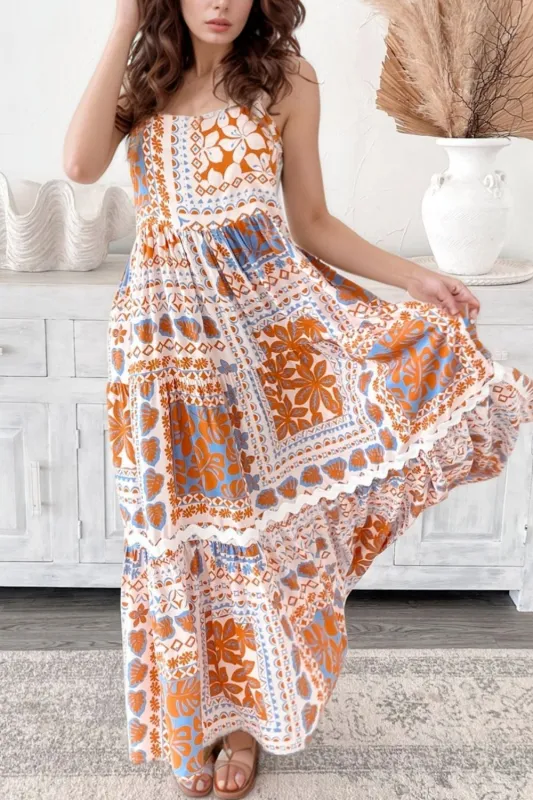 Printed Smocked Back Ricrac Trim Cami Dress sold by Charming Charlie