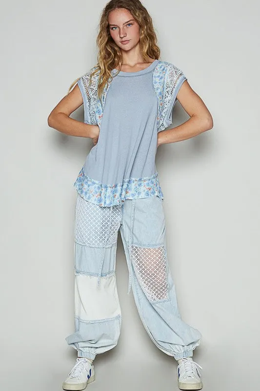 POL Floral Frayed Hem Crochet Cap Sleeve Top sold by Charming Charlie product image thumbnail 3