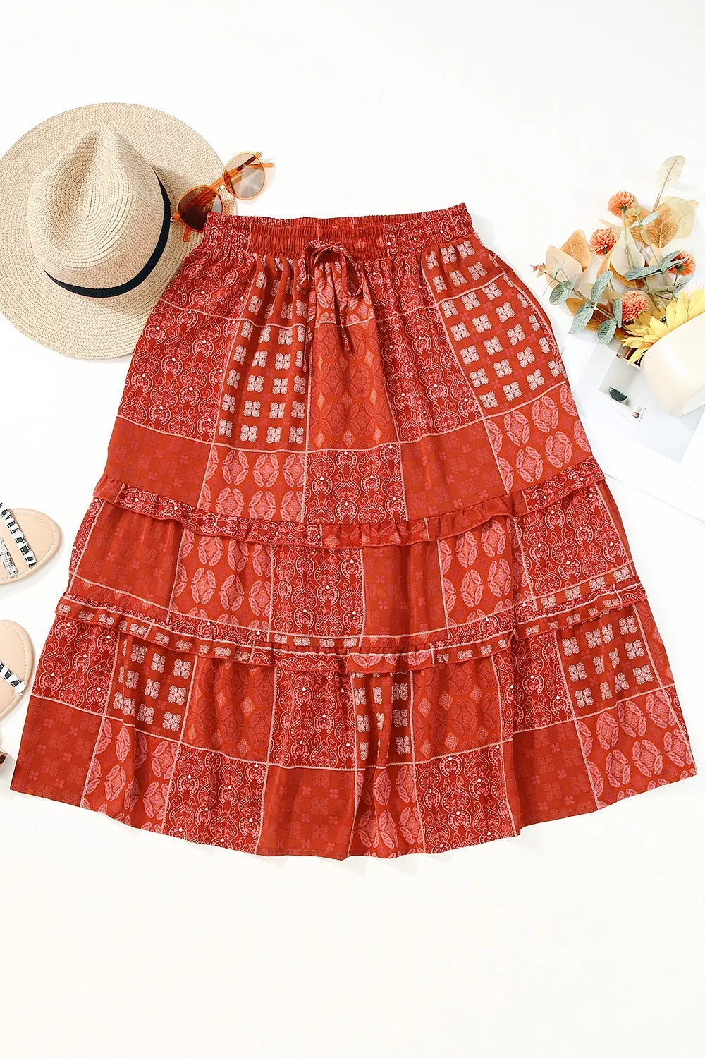 Printed Drawstring Midi Skirt sold by Charming Charlie product image thumbnail 2