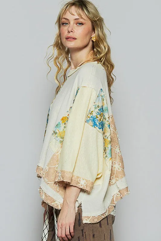 POL Floral Lace Patch Round Neck Double Gauze Top sold by Charming Charlie product image thumbnail 3