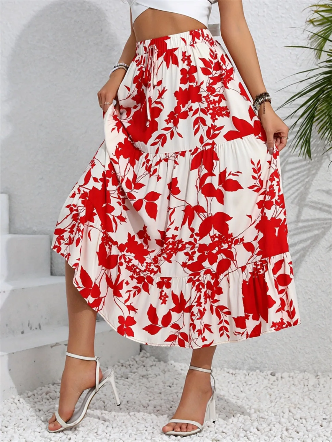 Ruffled Hem Printed Midi Skirt sold by Charming Charlie product image thumbnail 4